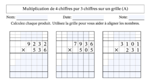 Nouvelle fiche d'exercice de multiplication posée a l'aide d'une grille