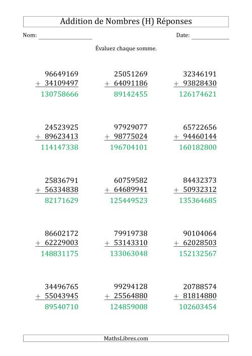Addition d'un Nombre à 8 Chiffres par un Nombre à 8 Chiffres (H) page 2