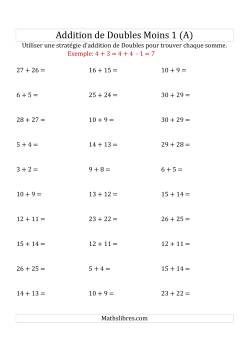 Addition de Doubles Moins 1 (Difficile)