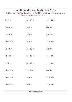 Addition de Doubles Moins 2 (Moyen)