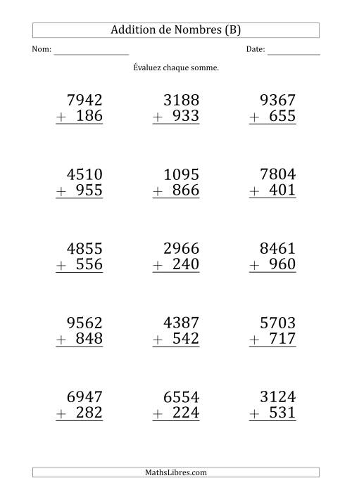 Addition d'un Nombre à 4 Chiffres par un Nombre à 3 Chiffres (Gros Caractère) (B)