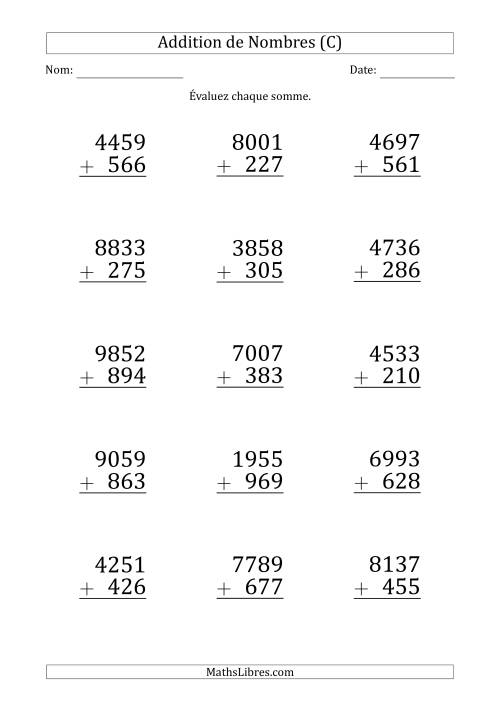 Addition d'un Nombre à 4 Chiffres par un Nombre à 3 Chiffres (Gros Caractère) (C)