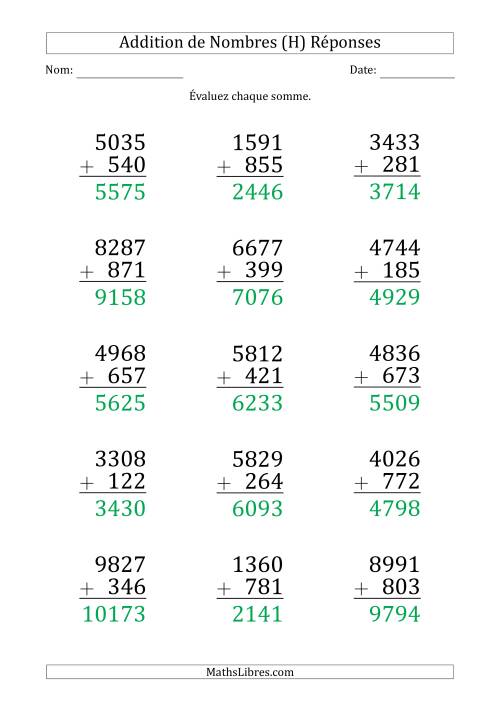 Addition d'un Nombre à 4 Chiffres par un Nombre à 3 Chiffres (Gros Caractère) (H) page 2