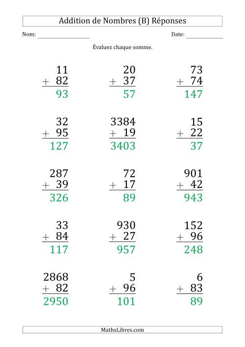 Addition de Divers Nombres par un Nombre à 2 Chiffres (Gros Caractère) (B) page 2