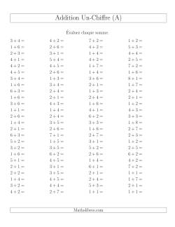 Addition de nombres à un chiffre sans retenue et sans zéro -- 100 par page