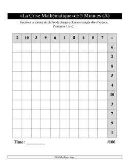 « La crise mathématique » de 5 minutes -- Une grille par page -- Variation 1 à 10 -- Main gauche