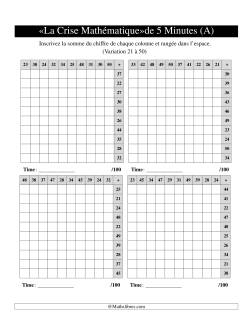 « La crise mathématique » de 5 minutes -- Quatre grilles par page -- Variation 21 à 50 -- Main gauche