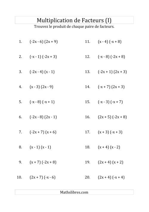 Multiplication des Facteurs Quadratiques avec des Coefficients «a» de 1, -1, 2 ou -2 (I)