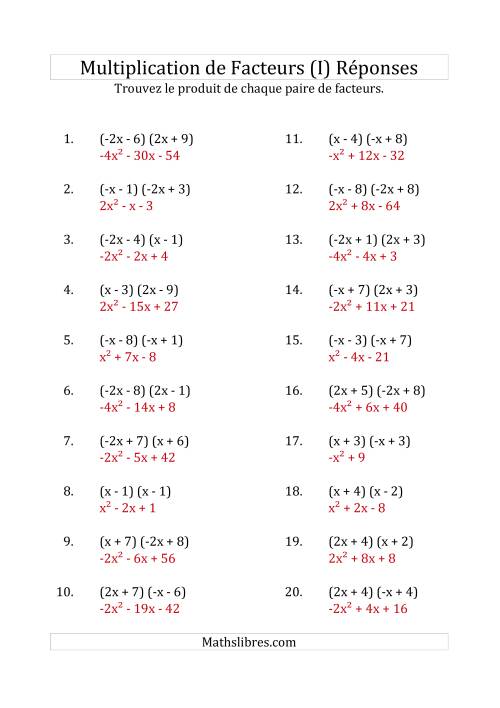 Multiplication des Facteurs Quadratiques avec des Coefficients «a» de 1, -1, 2 ou -2 (I) page 2