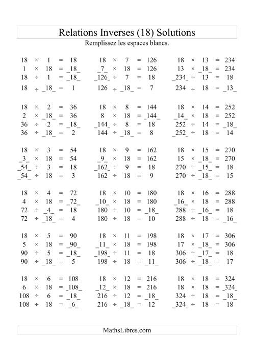 Relations Inverses -- Multiplication et Division -- Un Chiffre Vedette par Page -- 18 (R) page 2