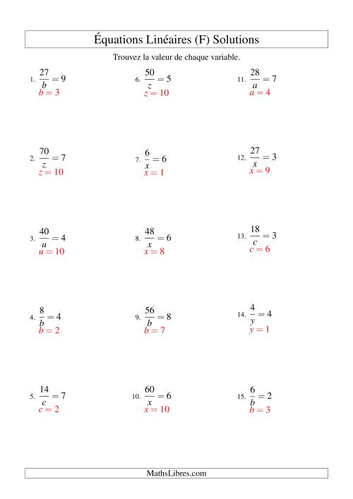 Résolution d'Équations Linéaires -- Forme a/x = c (F) page 2