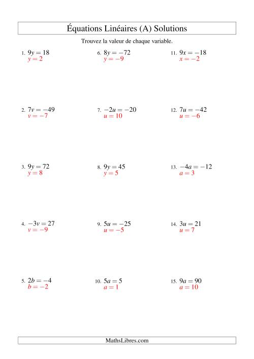 Résolution d'Équations Linéaires (Incluant Valeurs Négatives) -- Forme ax = c (A) page 2