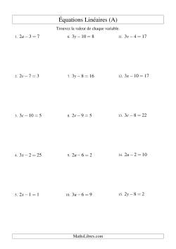 Résolution d'Équations Linéaires -- Forme ax - b = c
