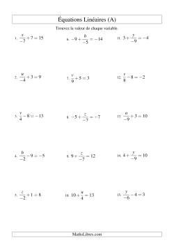 Résolution d'Équations Linéaires (Incluant Valeurs Négatives) -- Forme x/a ± b = c