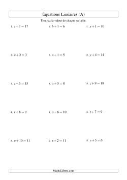 Résolution d'Équations Linéaires -- Forme x + b = c