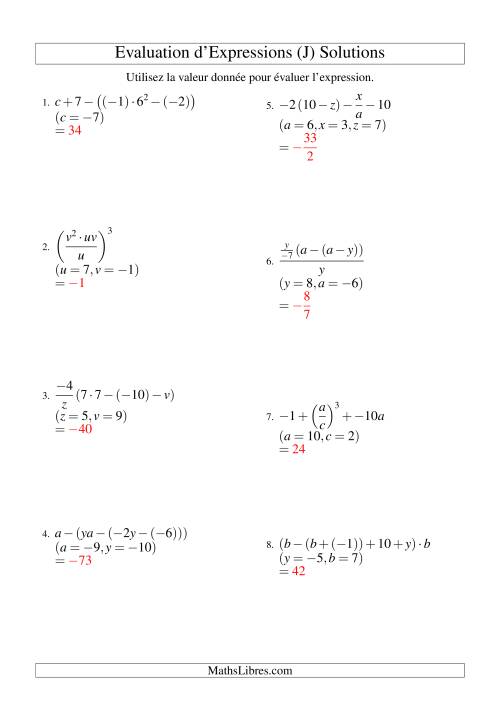 Résolution d'Expressions Algébriques à Cinq Étapes avec Trois Variables (L)