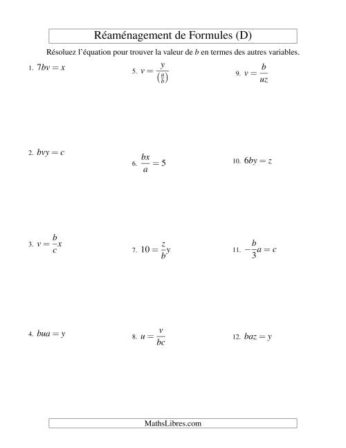 Réaménagement de Formules -- Deux Étapes -- Multiplication et Division (D)