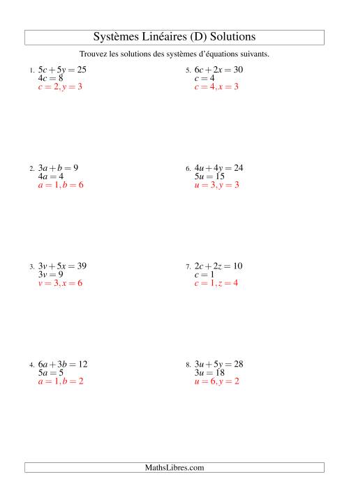 Systèmes d'Équations Linéaires -- Une Variable -- Facile (D) page 2
