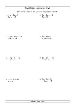 Systèmes d'Équations Linéaires -- Trois Variables -- Facile