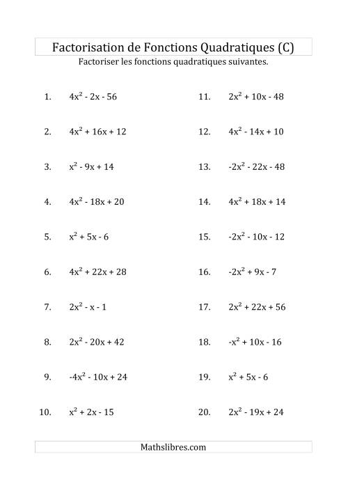 Factorisation d'Expressions Quadratiques (Coefficients «a» variant de -4 à 4) (C)