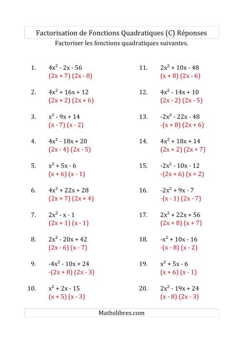 Factorisation d'Expressions Quadratiques (Coefficients «a» variant de -4 à 4) (C) page 2