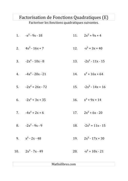 Factorisation d'Expressions Quadratiques (Coefficients «a» variant de -4 à 4) (E)