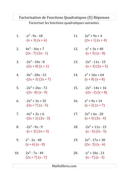 Factorisation d'Expressions Quadratiques (Coefficients «a» variant de -4 à 4) (E) page 2