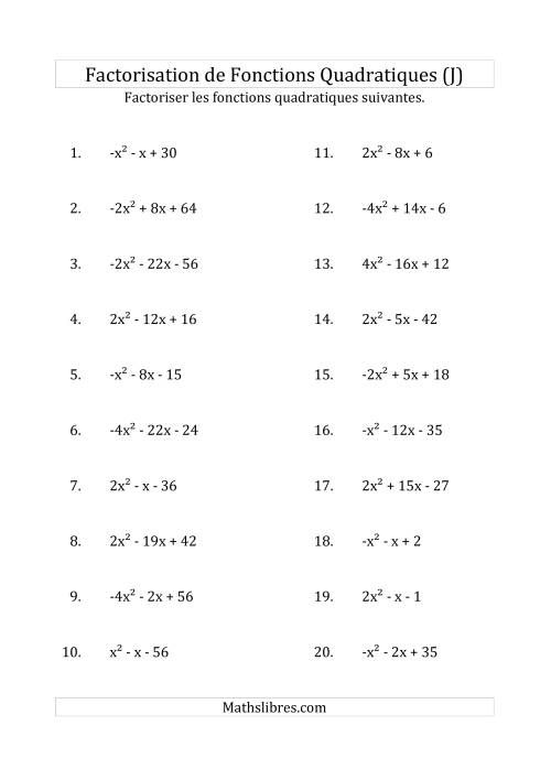 Factorisation d'Expressions Quadratiques (Coefficients «a» variant de -4 à 4) (J)