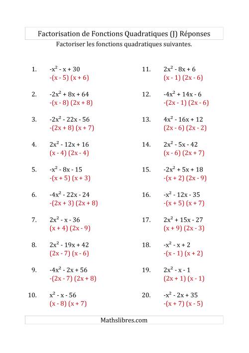Factorisation d'Expressions Quadratiques (Coefficients «a» variant de -4 à 4) (J) page 2