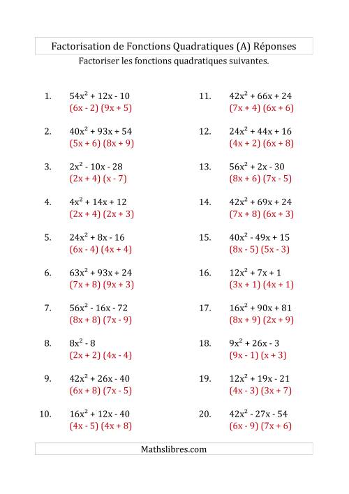 Factorisation d'Expressions Quadratiques (Coefficients «a» variant jusqu'à 81) (A) page 2