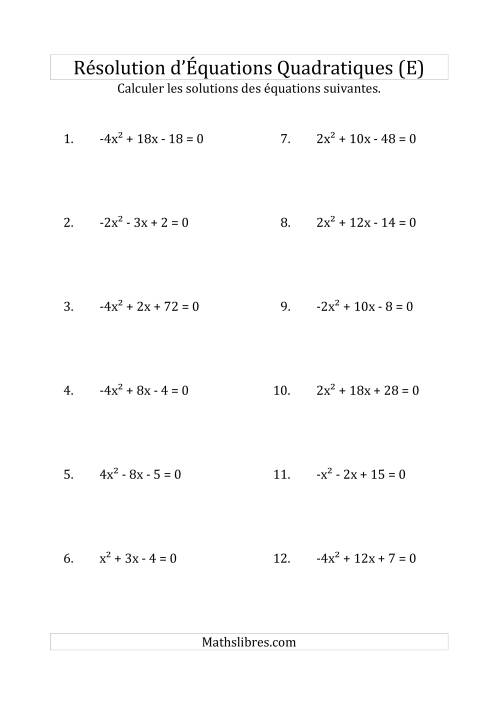 Résolution d’Équations Quadratiques (Coefficients variant de -4 à 4) (E)