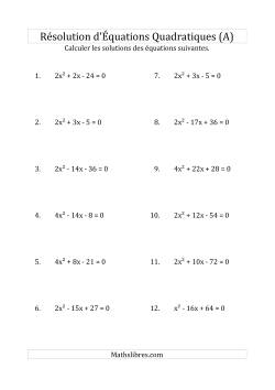 Résolution d’Équations Quadratiques (Coefficients variant jusqu'à 4)