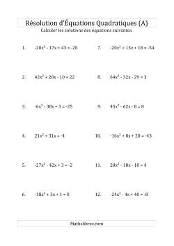 Résolution d’Équations Quadratiques (Coefficients variant de -81 à 81)