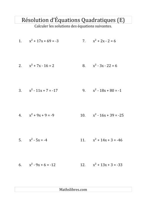 Résolution d’Équations Quadratiques (Coefficients de 1) (E)