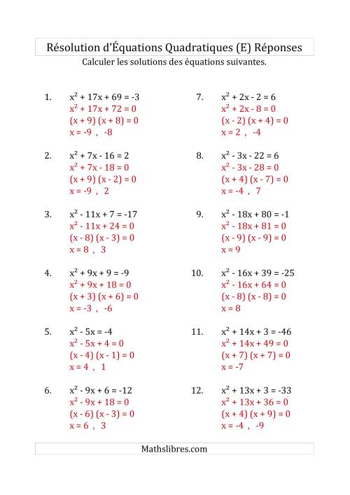 Résolution d’Équations Quadratiques (Coefficients de 1) (E) page 2