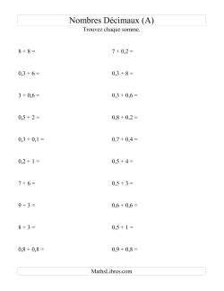 Addition horizontale de nombres décimaux (1 décimale)
