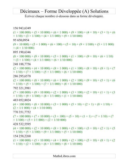Écriture de nombres décimaux en forme développée (6 avant la virgule; 4 après) (A) page 2