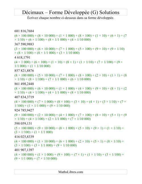 Écriture de nombres décimaux en forme développée (6 avant la virgule; 4 après) (G) page 2
