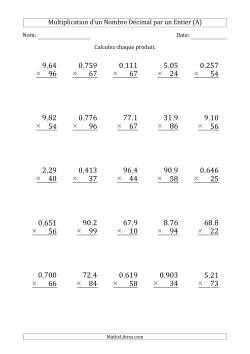 Multipication de Divers Nombres Décimaux par un Nombre Entier à 2 Chiffres