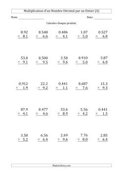 Multipication de Divers Nombres Décimaux par un Nombre à 2 Chiffres des Dixièmes