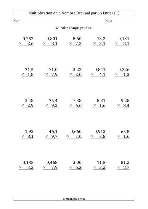 Multipication de Divers Nombres Décimaux par un Nombre à 2 Chiffres des Dixièmes (C)