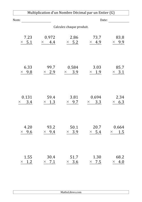 Multipication de Divers Nombres Décimaux par un Nombre à 2 Chiffres des Dixièmes (G)