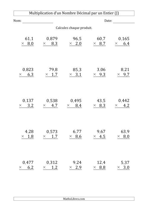 Multipication de Divers Nombres Décimaux par un Nombre à 2 Chiffres des Dixièmes (J)