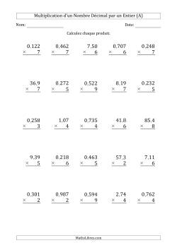 Multipication de Divers Nombres Décimaux par un Nombre Entier à 1 Chiffre