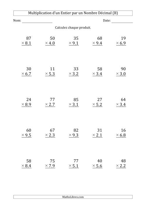 Multipication d'un Nombre Entier à 2 Chiffres par un Nombre à 2 Chiffres des Centièmes (B)