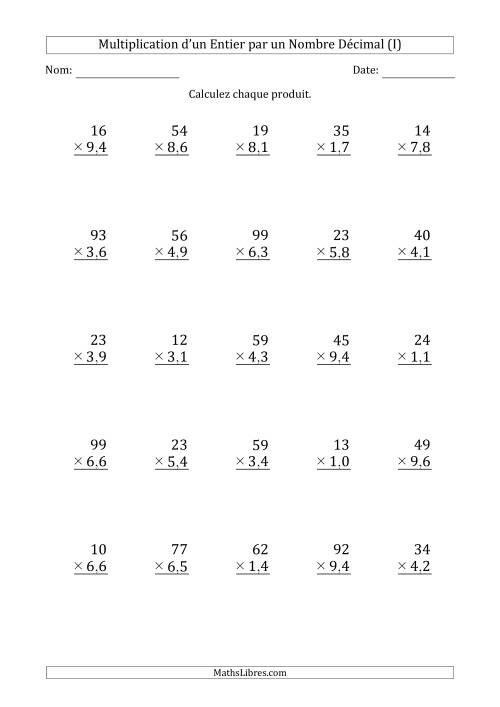 Multipication d'un Nombre Entier à 2 Chiffres par un Nombre à 2 Chiffres des Centièmes (I)