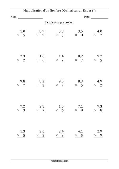 Multipication d'un Nombre à 2 Chiffres des Dixièmes par un Nombre Entier à 1 Chiffre (J)