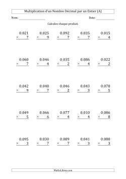 Multipication d'un Nombre à 2 Chiffres des Millièmes par un Nombre Entier à 1 Chiffre