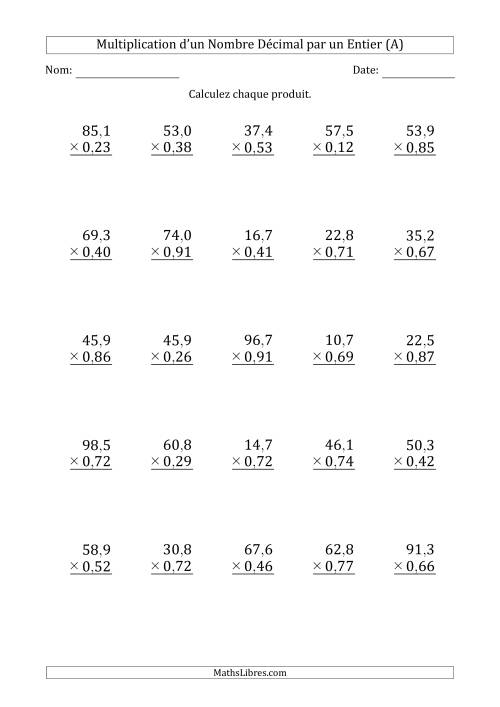 Multipication d'un Nombre à 3 Chiffres des Dixièmes par un Nombre à 2 Chiffres des Centièmes (A)