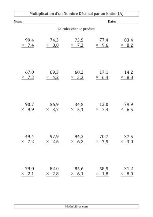 Multipication d'un Nombre à 3 Chiffres des Dixièmes par un Nombre à 2 Chiffres des Dixièmes (A)
